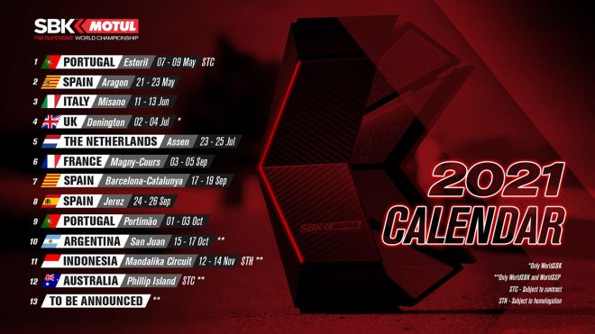 2021年SBK暫定カレンダー（2021年2月16日発表時点）