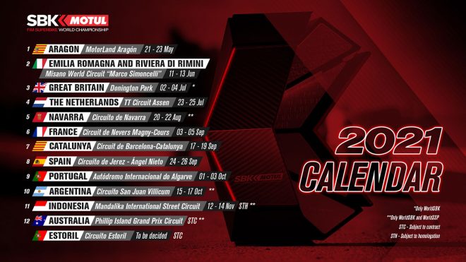 3月9日に発表された2021年のSBK暫定カレンダー