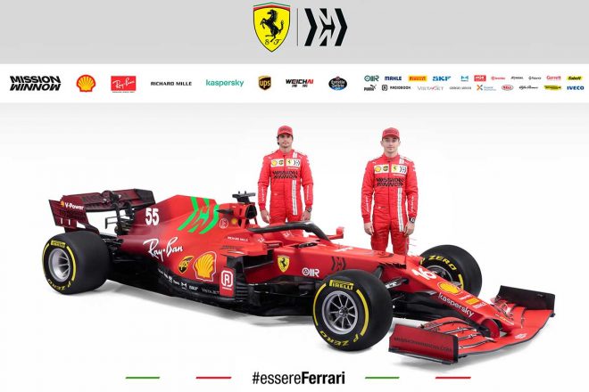 フェラーリの2021年型F1マシン『SF21』とシャルル・ルクレール、カルロス・サインツJr.