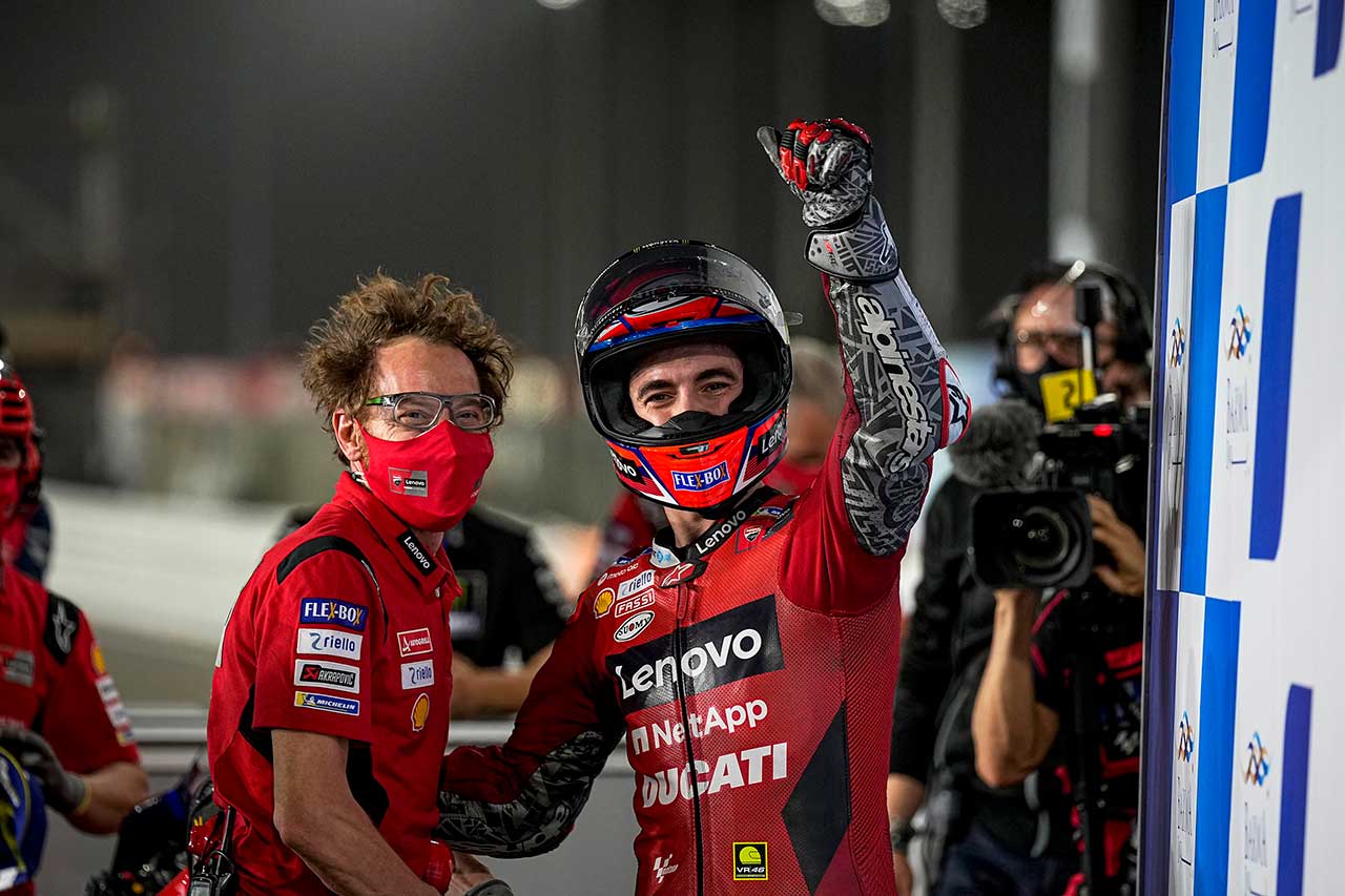 2021年MotoGP第1戦カタールGP　ポール獲得に喜ぶフランセスコ・バニャイア（ドゥカティ・レノボ・チーム）