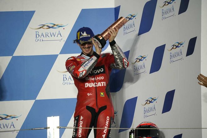 2021年MotoGP第1戦カタールGP決勝3位表彰台　フランセスコ・バニャイア（ドゥカティ・レノボ・チーム）