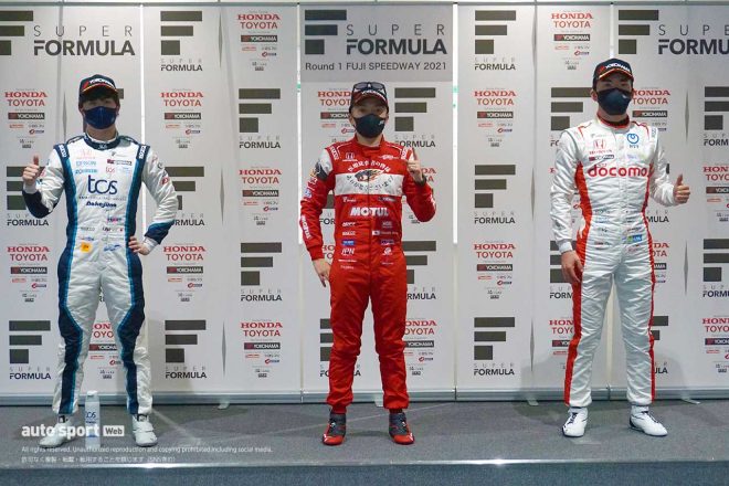 2021スーパーフォーミュラ第1戦富士　会見に出席した予選トップ3のドライバー