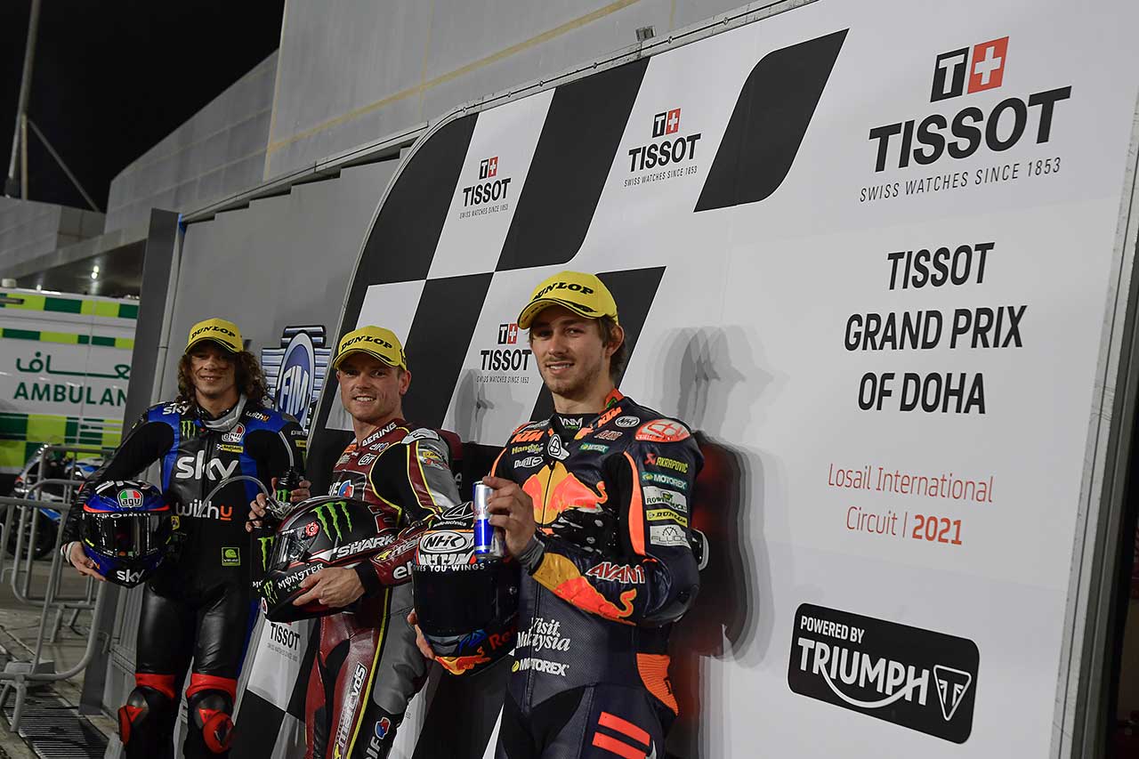 2021年MotoGP第2戦ドーハGP Moto2クラス予選：左からマルコ・ベゼッチ、サム・ロウズ、レミー・ガードナー