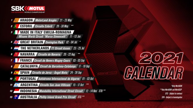 4月16日に発表された2021年のSBK暫定カレンダー