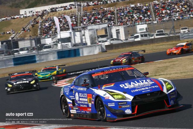 第1戦岡山を制したリアライズ日産自動車大学校 GT-R（藤波清斗／ジョアオ・パオロ・デ・オリベイラ）はA組となる