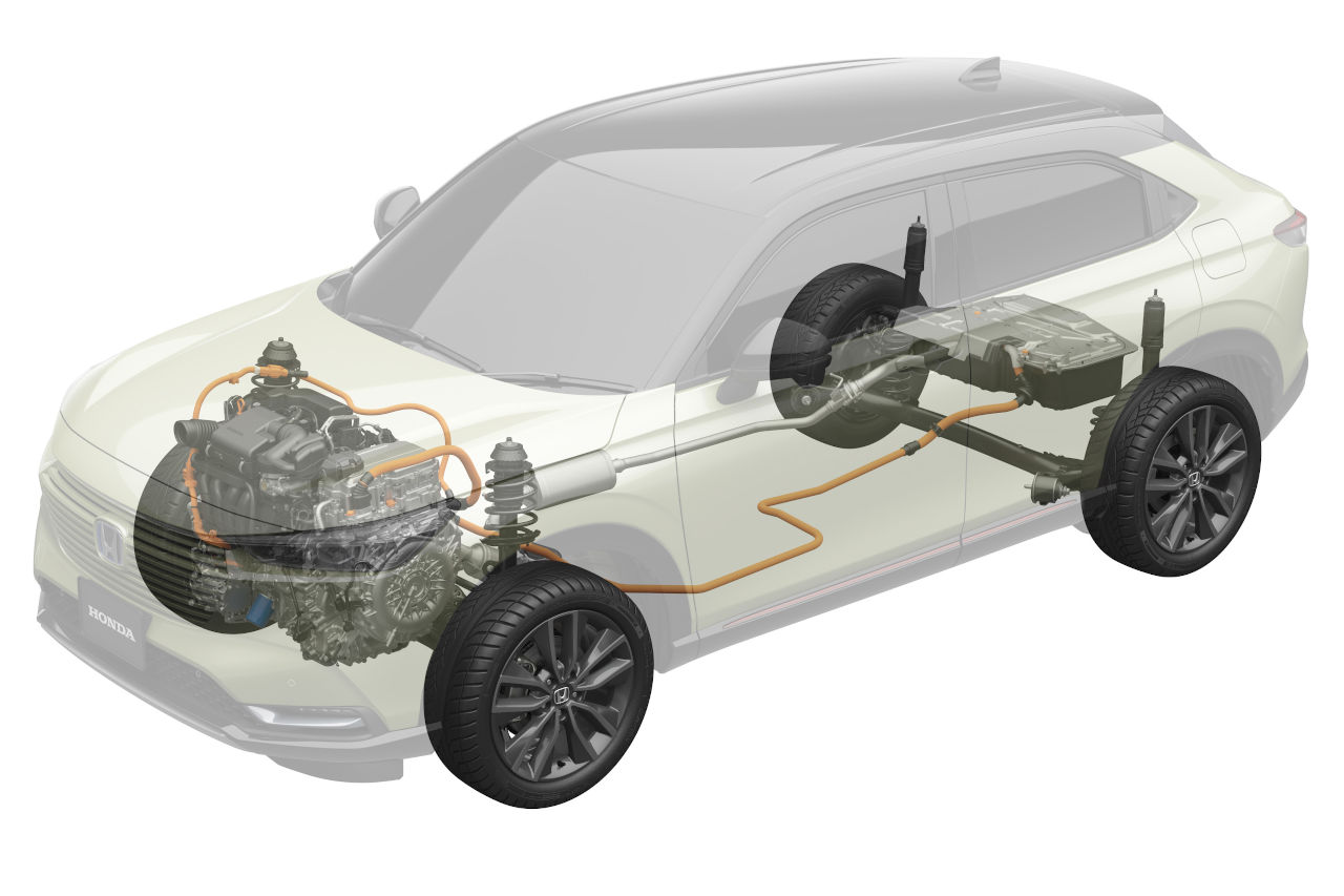 ホンダ・ヴェゼル e：HEVシステム配置説明図