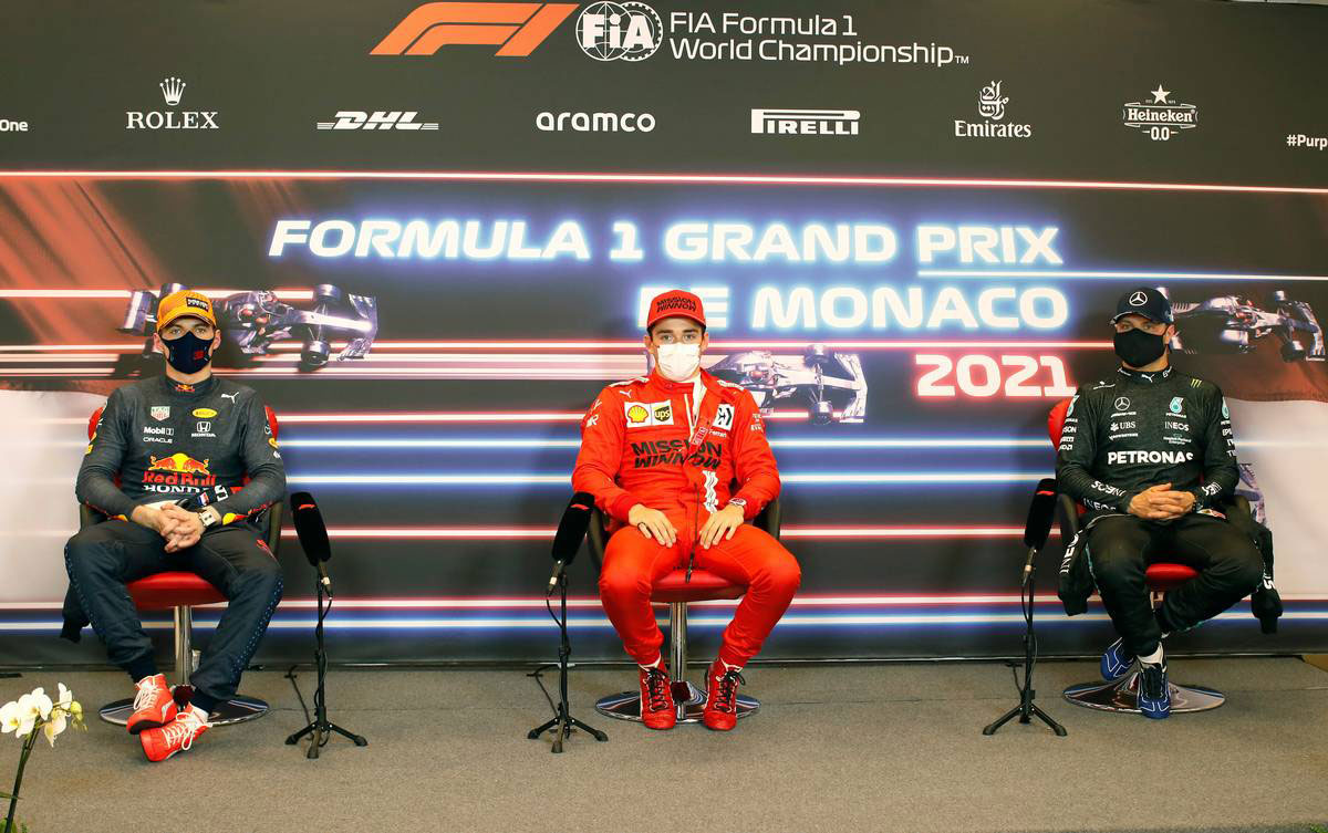 シャルル・ルクレール（フェラーリ）、マックス・フェルスタッペン（レッドブル・ホンダ）、バルテリ・ボッタス（メルセデス）