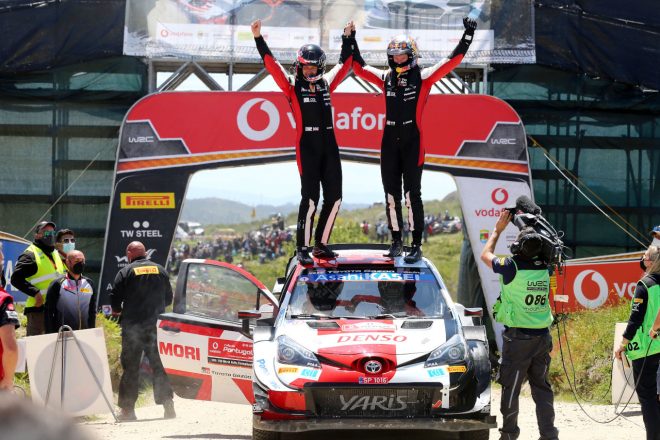優勝したエルフィン・エバンス／スコット・マーティン組（トヨタ・ヤリスWRC）　　2021年WRC第4戦ポルトガル