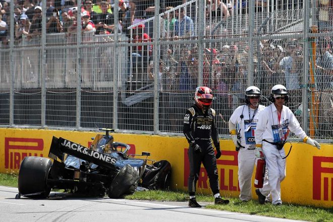 2019年F1第7戦カナダGP　予選でクラッシュしてしまったケビン・マグヌッセン（ハース）