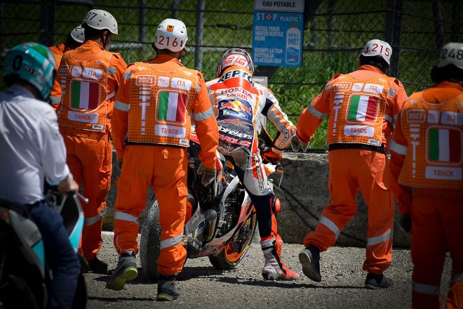 転倒を喫したマルク・マルケス（レプソル・ホンダ・チーム）／2021MotoGP第6戦イタリアGP