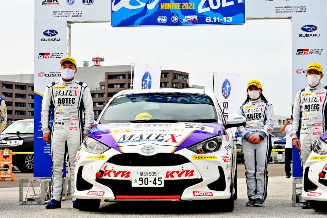 今季初優勝を飾った渡部哲成/橋本美咲組(MATEX-AQTEC RALLY TEAM/トヨタ・ヤリス)