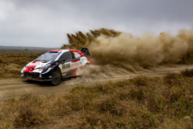 総合2位でフィニッシュした勝田貴元（トヨタ・ヤリスWRC）。日本人ドライバーのWRC表彰台獲得は1994年、サファリで2位となった篠塚建次郎以来、27年ぶり