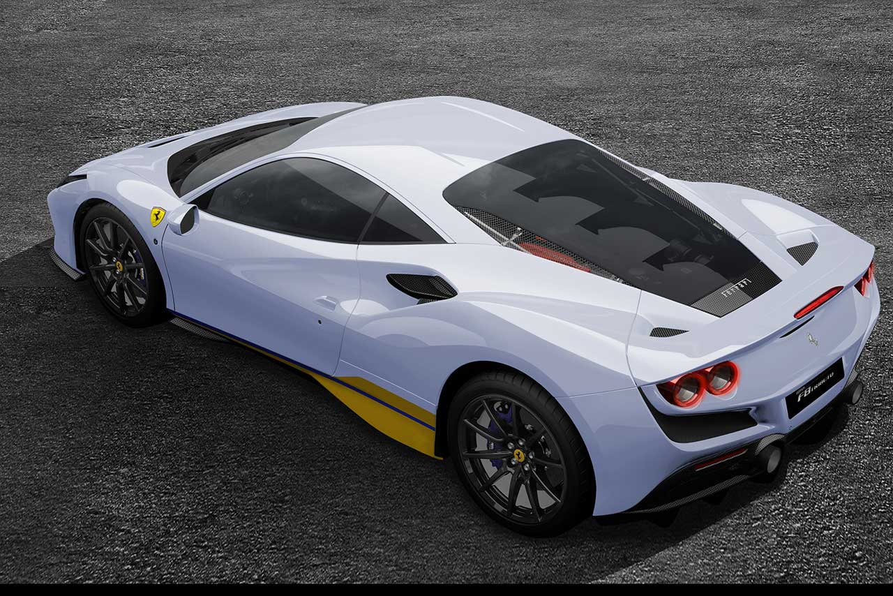 F8トリビュート ALLEGGERITA CARBONIO 35.6のボディカラーは白を基調としてブルーパールを散りばめた「Bianco Hiroshima」