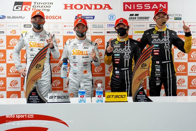 2021スーパーGT第4戦もてぎ　レース後の記者会見に出席した優勝者たち