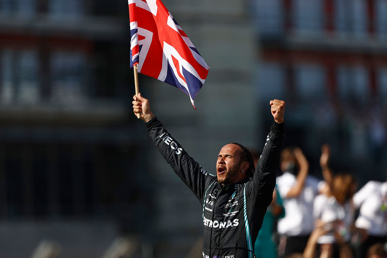 2021年F1第10戦イギリスGPでの勝利により、優勝回数を99回まで伸ばしたルイス・ハミルトン（メルセデス）