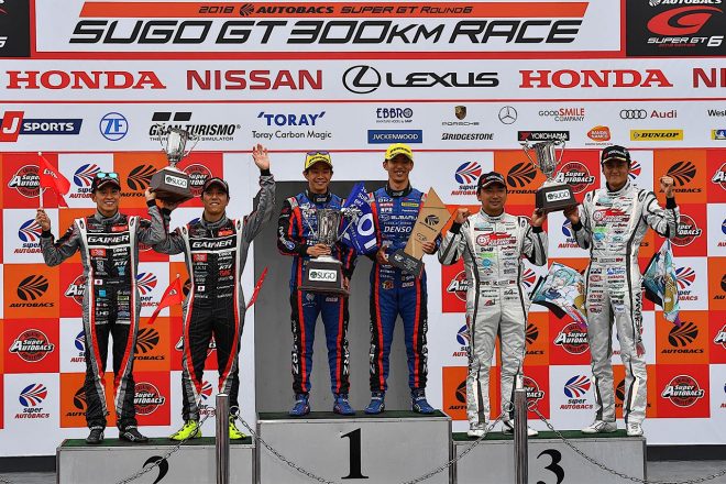 2018年第6戦スポーツランドSUGO　星野一樹とともに2位表彰台を獲得した。