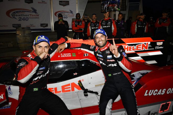 31号車キャデラックDPi-V.Rを駆り、第6戦ワトキンス・グレンで優勝したフェリペ・ナッセ（右）とピポ・デラーニ（左）