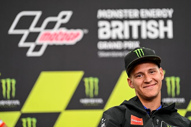 2021年MotoGP第12戦イギリスGPのプレスカンファレンスに出席したファビオ・クアルタラロ（モンスターエナジー・ヤマハMotoGP）