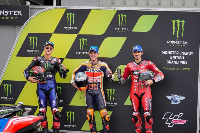 2021年MotoGP第12戦イギリスGP PP:ポル・エスパルガロ、2番手:フランセスコ・バニャイア、3番手ファビオ・クアルタラロ
