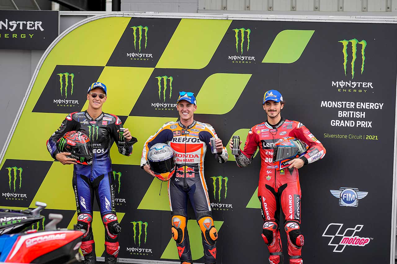 2021年MotoGP第12戦イギリスGP　PP：ポル・エスパルガロ、2番手：フランセスコ・バニャイア、3番手ファビオ・クアルタラロ