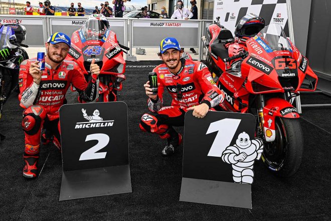 2021年MotoGP第13戦アラゴンGP予選　PPのフランセスコ・バニャイア、2番手のジャック・ミラー（ドゥカティ・レノボ・チーム）