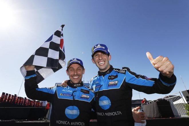 優勝したコニカミノルタ・アキュラARX-05のフィリペ・アルバカーキ（左）とリッキー・テイラ（右）