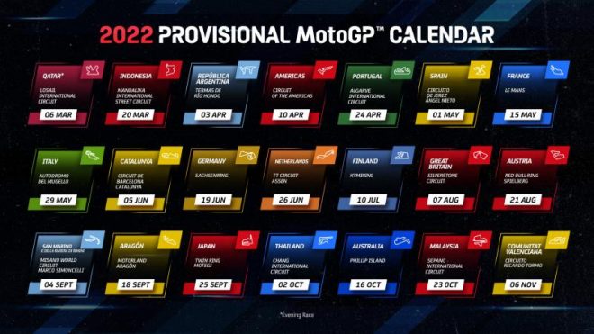 2022年のMotoGP暫定カレンダー（2021年10月7日発表時点）