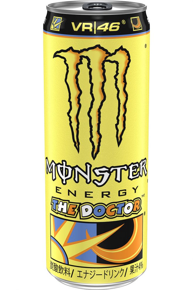 MotoGPライダーのバレンティーノ・ロッシとコラボーレーションしたモンスターエナジー『モンスター ロッシ（ロッシ缶）』