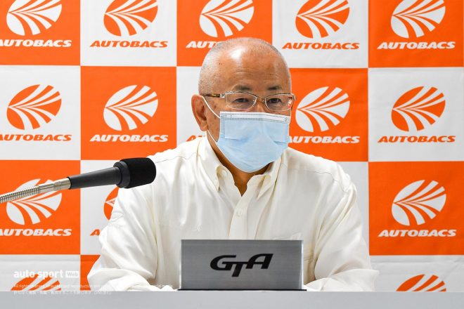 スーパーGT第7戦ツインリンクもてぎでGTA定例記者会見に出席した坂東正明代表
