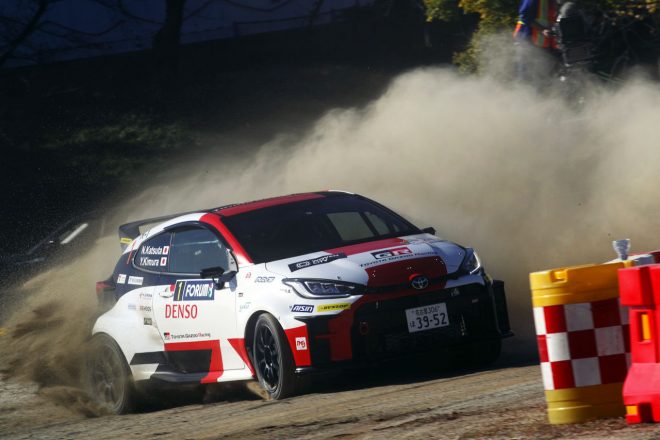 フォーラムエイト・セントラルラリー2021に出場した勝田範彦のGRヤリスには、WRCのワークスカーと同じカラーリングが施された