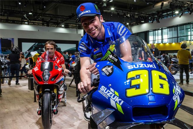 EICMA2021（ミラノショー）に登場したジョアン・ミルとシルバン・ギュントーリ