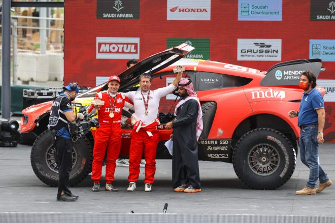 総合4位でフィニッシュしたオーランド・テラノバ／ダニエル・オリベラス・カレラス 組（BRXハンターT1＋）　ダカールラリー2022