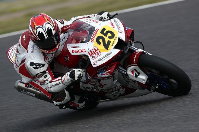 MuSASHi RT HARC-PRO. Hondaの名越哲平選手。アッパーカウルにはTRYOUTステッカーが確認できる