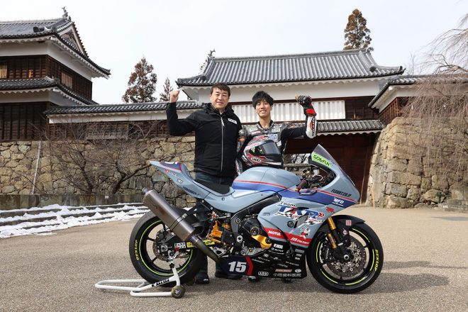 長野県上田城で体制発表を行った村瀬健琉（Team TKR performance）／2022全日本ロードST1000