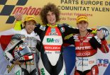 高橋裕紀（2位）、マルコ・シモンチェリ（優勝）、アルバロ・バウティスタ（3位）／2008MotoGP第18戦バレンシアGP 250cc