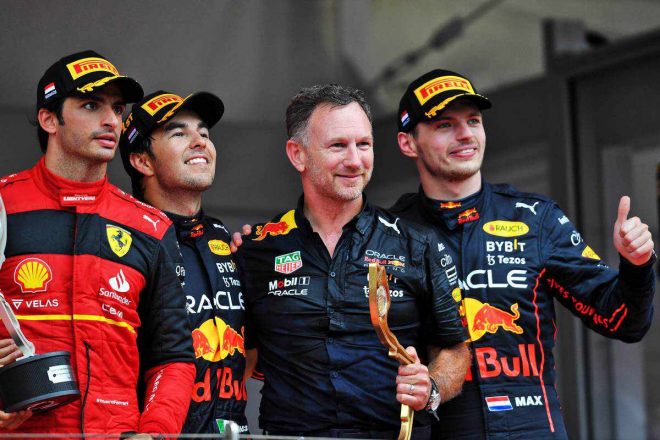 2022年F1第7戦モナコGP　優勝：セルジオ・ペレス、2位：カルロス・サインツ、3位：マックス・フェルスタッペン