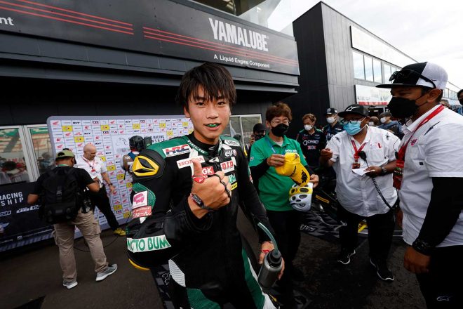 SS600 レース1：優勝した荒川晃大（MOTO BUM HONDA）／2022FIMアジアロード第3戦日本ラウンド