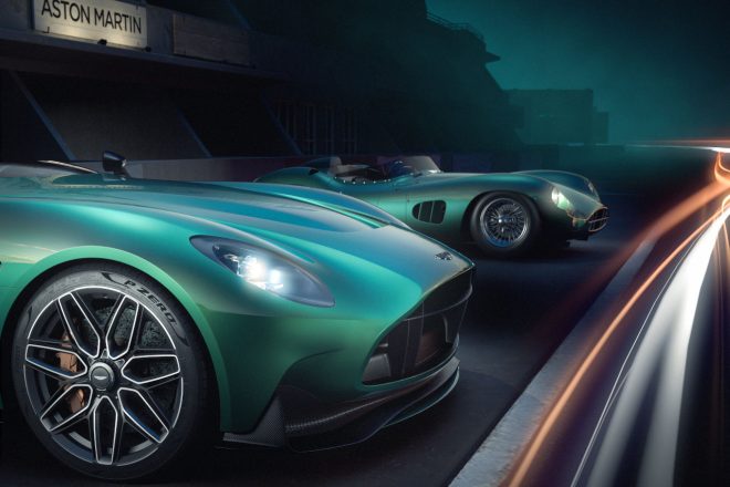 DBR22用に新設計された21インチ・アロイホイールは、モータースポーツ由来のセンターロック・ハブを備えている