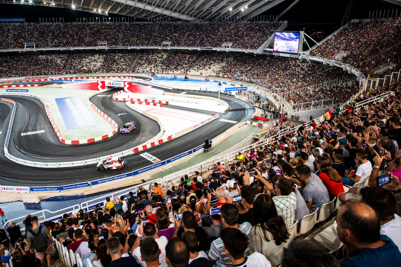 アテネ・オリンピック・スタジアムで開催されたSS1の様子　2022年WRC第10戦アクロポリス・ラリー・ギリシャ