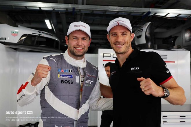 予選でLMGTEプロクラスの最速タイムをマークしたポルシェGTチームの92号車。アタックを担当したミカエル・クリステンセン（左）とケビン・エストーレ
