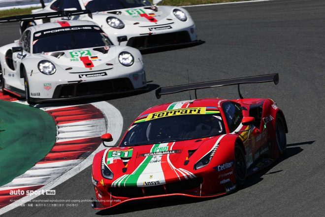 4時間経過時点でLMGTEプロクラスの首位を走るAFコルセの51号車フェラーリ488 GTE Evo