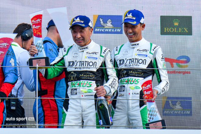 2022 WEC第5戦富士　3位表彰台を獲得したDステーション・レーシングの星野敏／藤井誠暢
