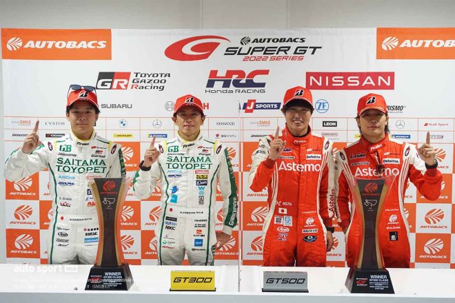 2022スーパーGT第7戦オートポリス　決勝後会見に出席した川合孝汰／吉田広樹／塚越広大／松下信治