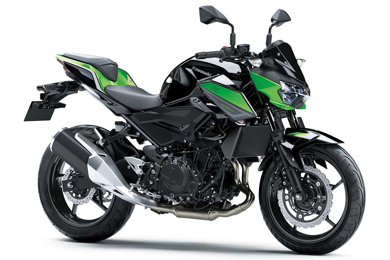2023年モデルのカワサキZ250（キャンディライムグリーン×メタリックスパークブラック）