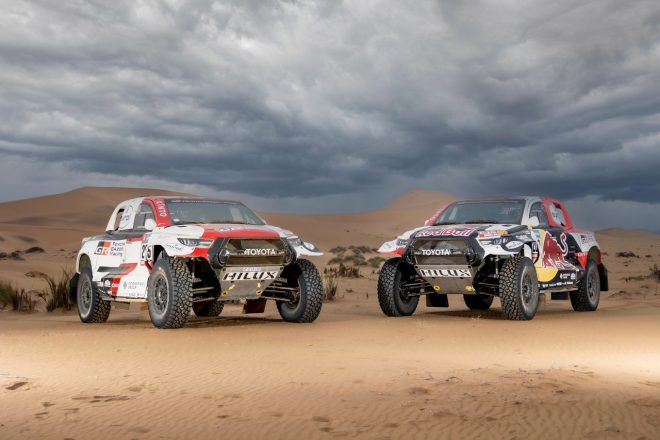 各種改良を受けたGRダカールハイラックスT1＋。2023年はTGRの3台に加え、プライベータチームから計7台の同型モデルが参戦する