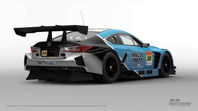 ポリフォニー・デジタルが手がけたANEST IWATA Racing RC F GT3のカラーリング Gran Turismo 7:TM/©2022 Sony Interactive Entertainment Inc. Developed by Polyphony Digital Inc.