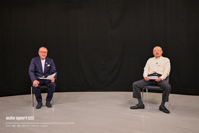 日本モータースポーツ記者会高橋二朗会長と『SUPER GT FESTIVAL 2023』の収録に臨んだGTアソシエイションの坂東正明代表