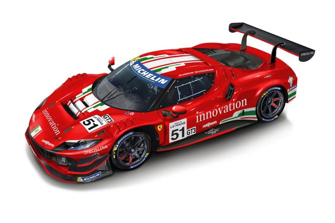 2023年にミシュラン・ル・マン・カップで小泉とコッツォリーノが駆る予定のフェラーリ296 GT3のイラスト