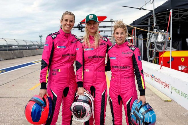 LMGTEアマのポールシッターとなったアイアン・デイムス85号車陣営。サラ・ボビー／ミシェル・ガッティング／ラヘル・フレイ