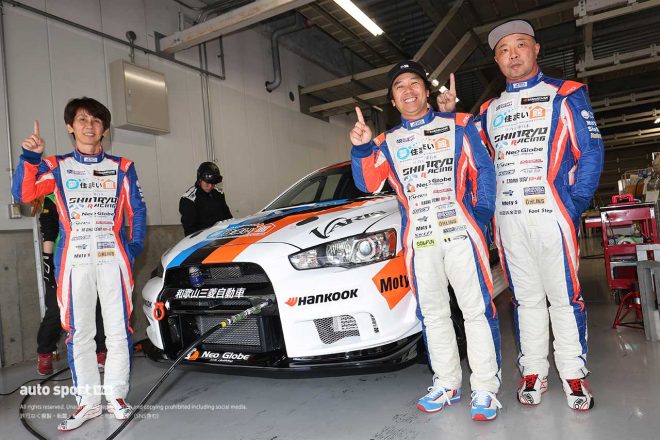 2023スーパー耐久第1戦鈴鹿のST-2ポールを獲得した大橋正澄／菊池靖／冨桝朋広（新菱オートDIXCEL夢住まい館エボ10）
